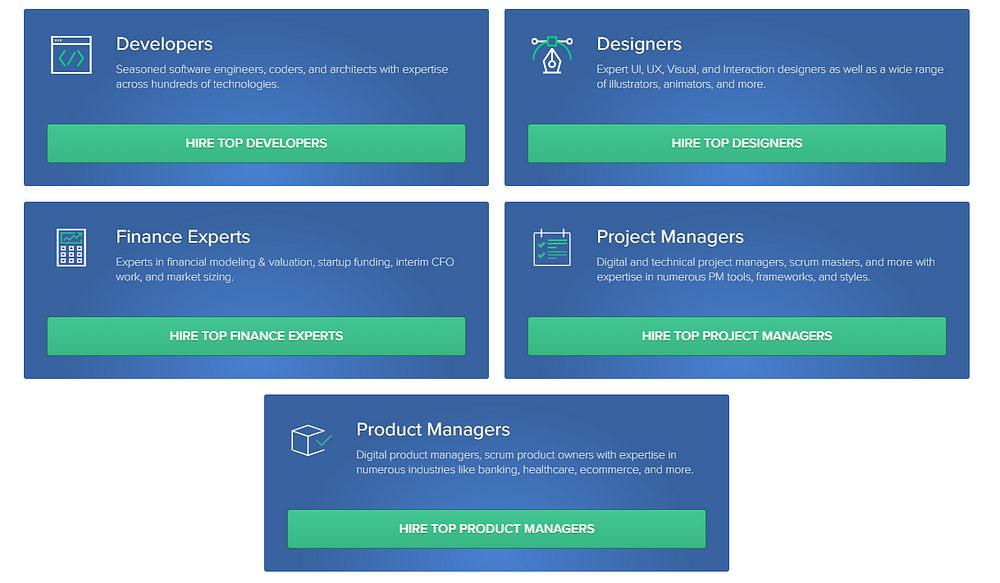 Toptal talent categories
