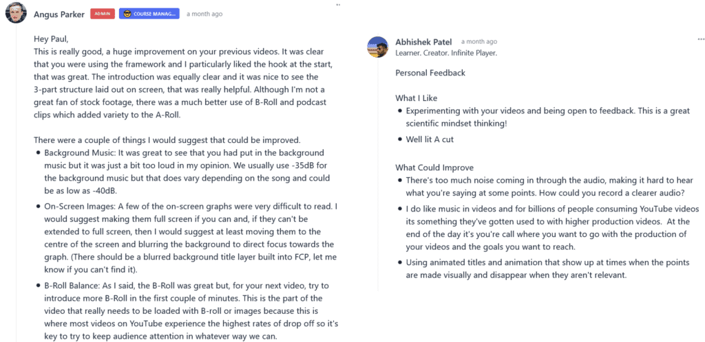 Course feedback from team members